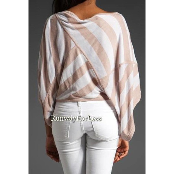 L.A.M.B LAMB S Small Petite Striped Convertible Rose Smoke White Knit Tunic Top - Picture 3 of 5